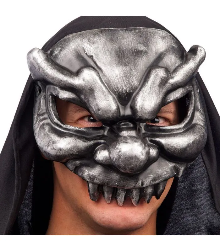 Maschera diavolo grigio mezzo viso in cartapesta