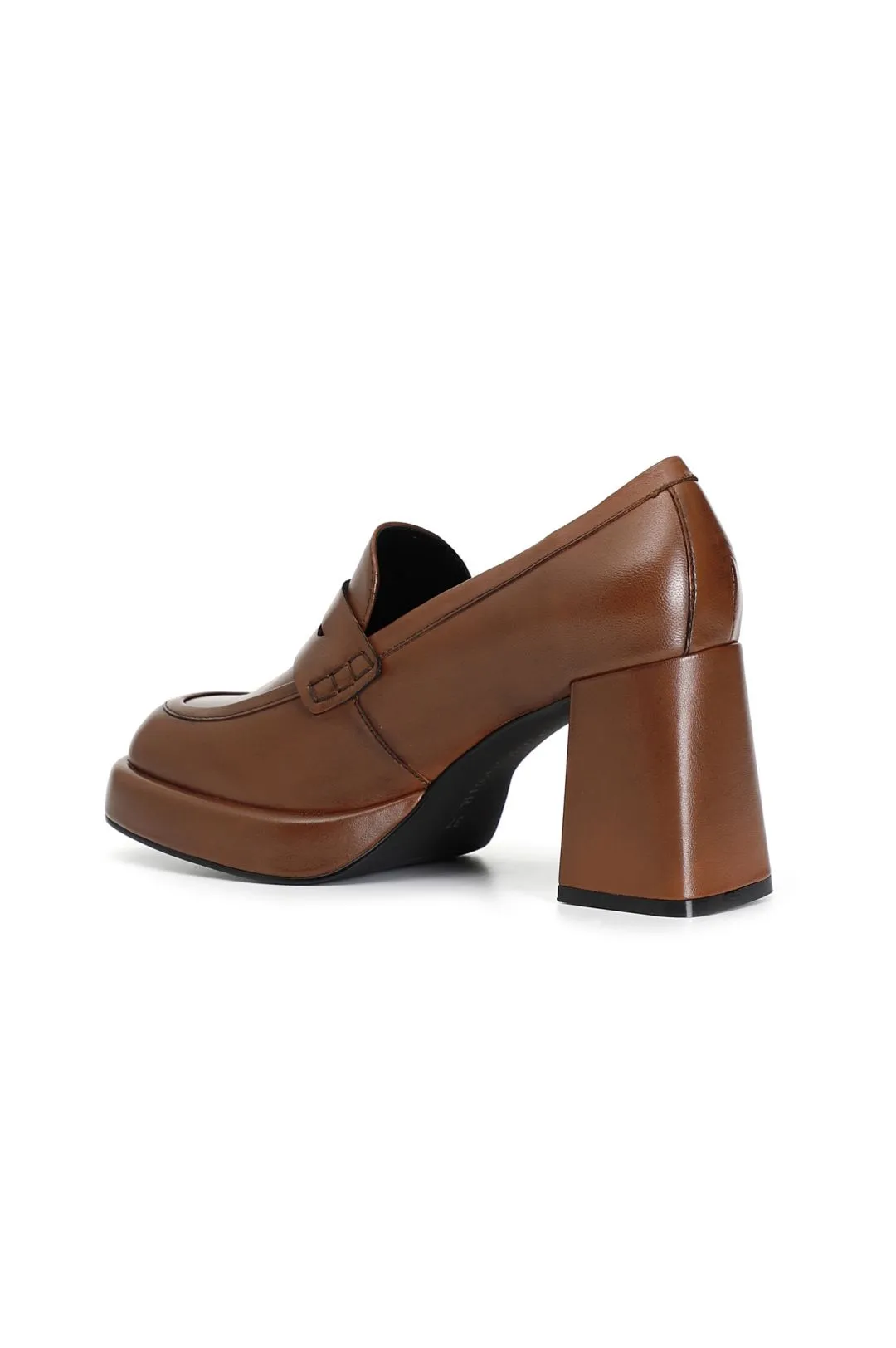 mocassino donna in pelle con plateau brandy
