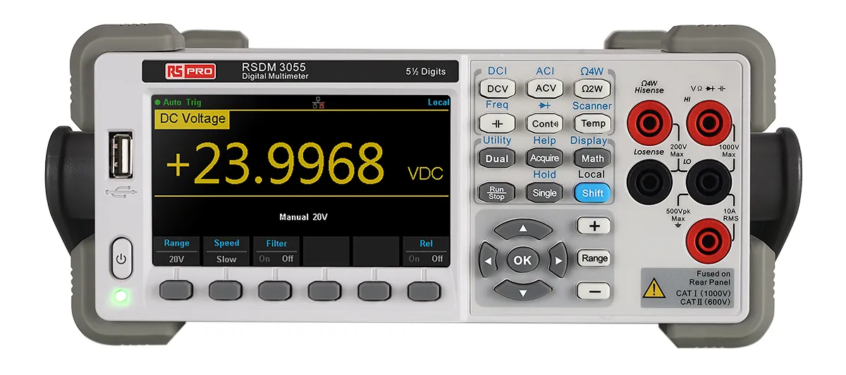 Multimetro digitale  da banco RS PRO RSDM3055, 750V ca, 10A ca, CAT I/II, True RMS, Cert. LAT