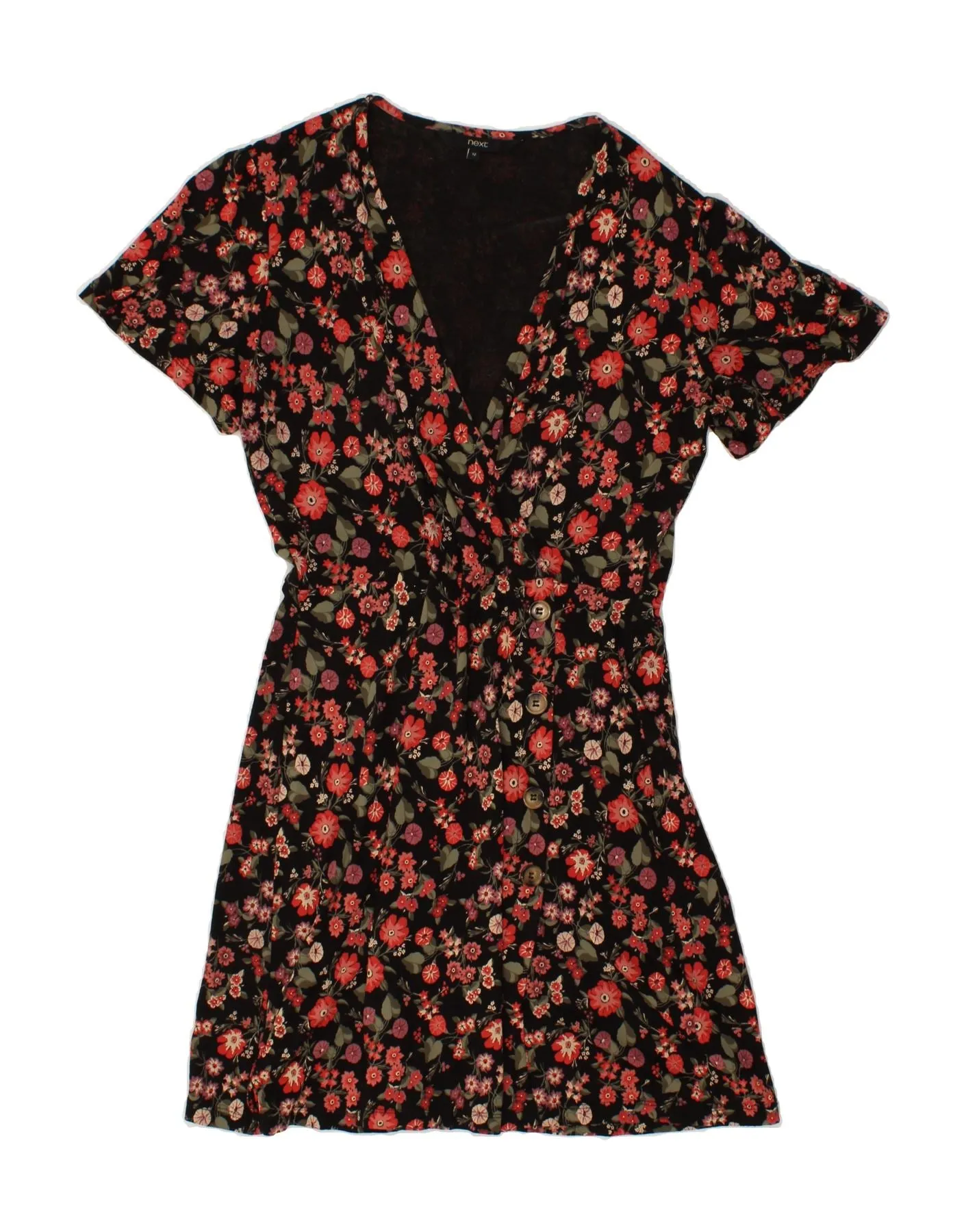 NEXT Womens A-Line Dress UK 12 Medium Black Floral Viscose