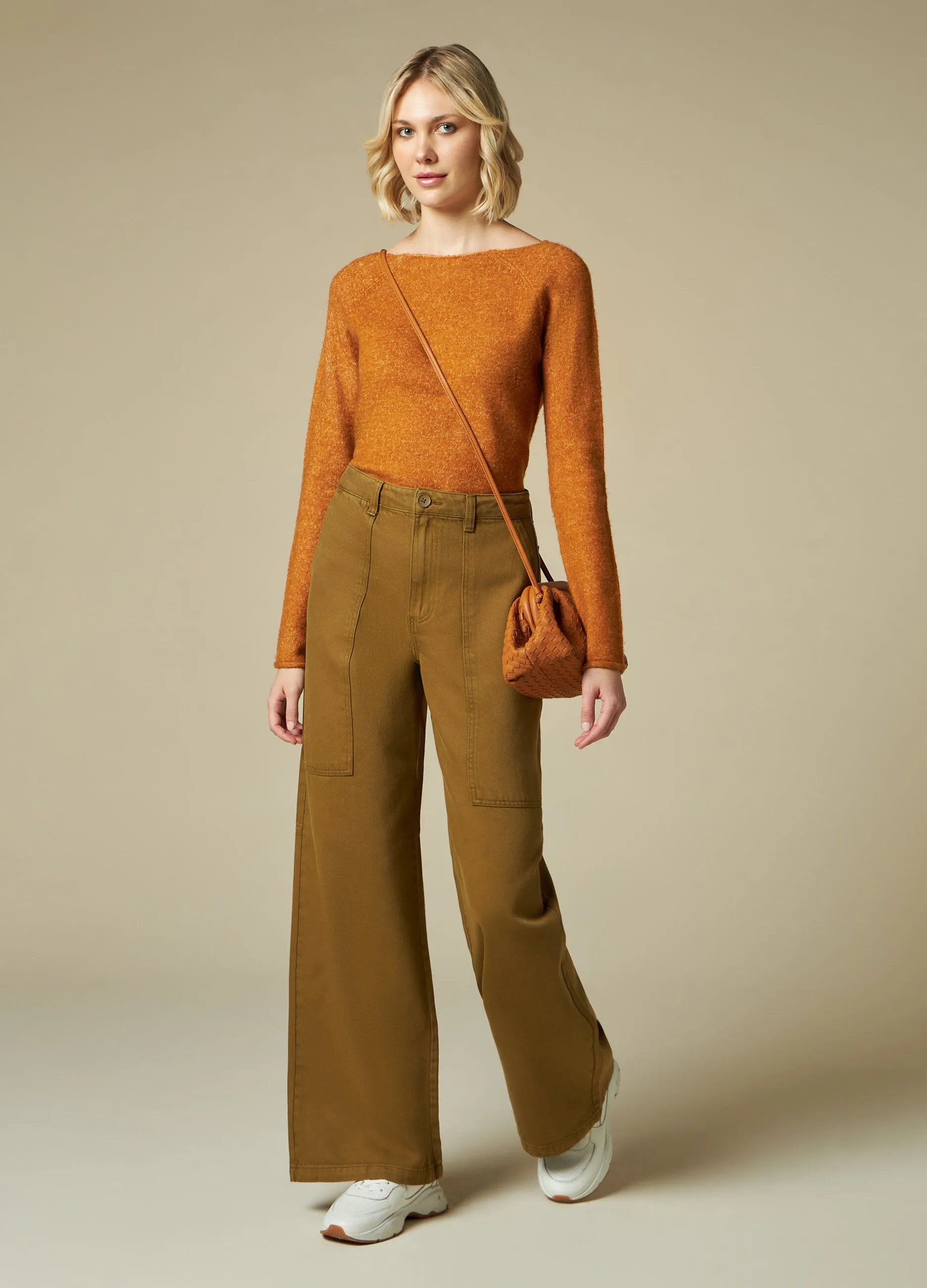 NICE & CHIC  Pantaloni wide leg in puro cotone donna