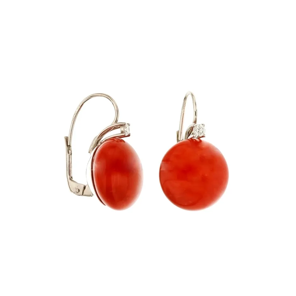 ORECCHINI DOTEA CON CORALLO E DIAMANTI IN ORO BIANCO 18 KT