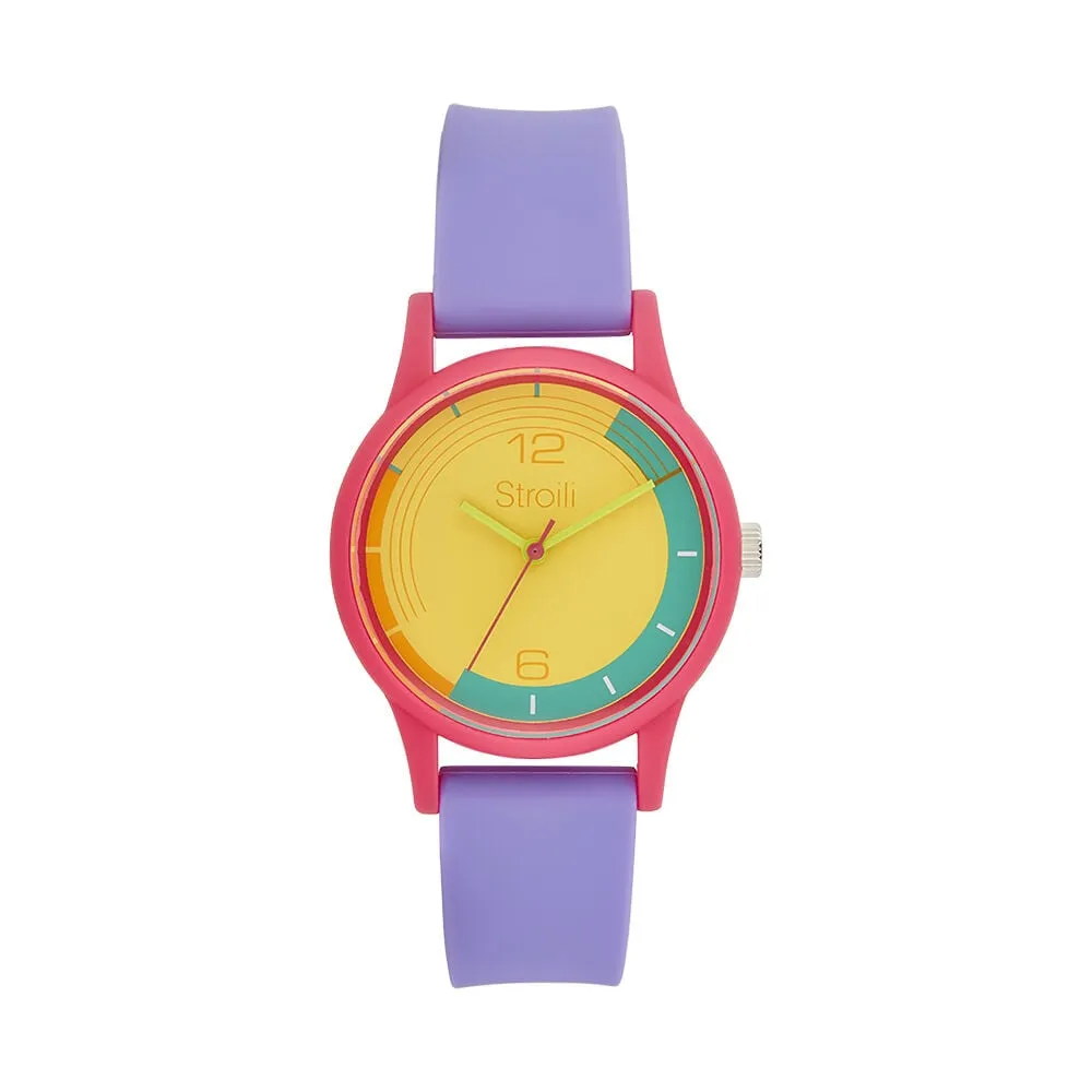 Orologio Al Quarzo Stroili Mykonos Cassa Rotonda Silicone Rosso 33x27.2 mm Quadrante Giallo Cinturino Silicone Lilla