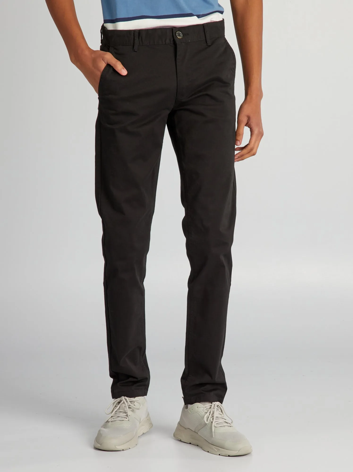 Pantaloni chino slim puro cotone L36 + 1 m 90 - Nero