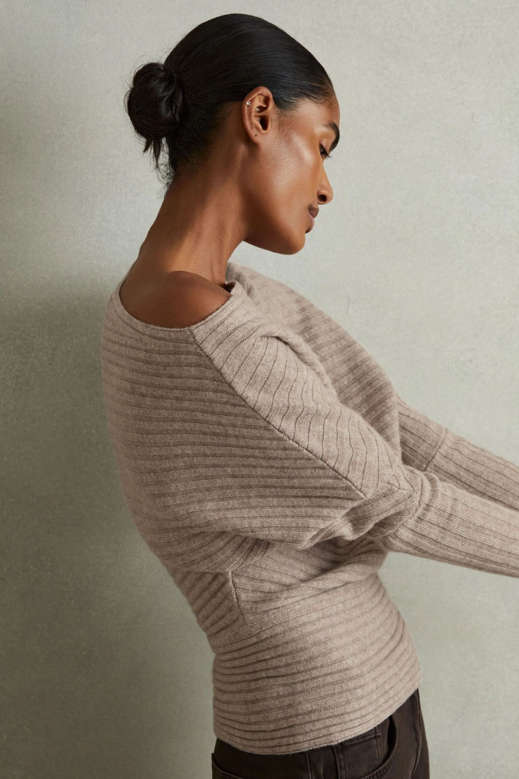 Reiss Nelly Wool-Cashmere Off-The-Shoulder Draped Jumper    
