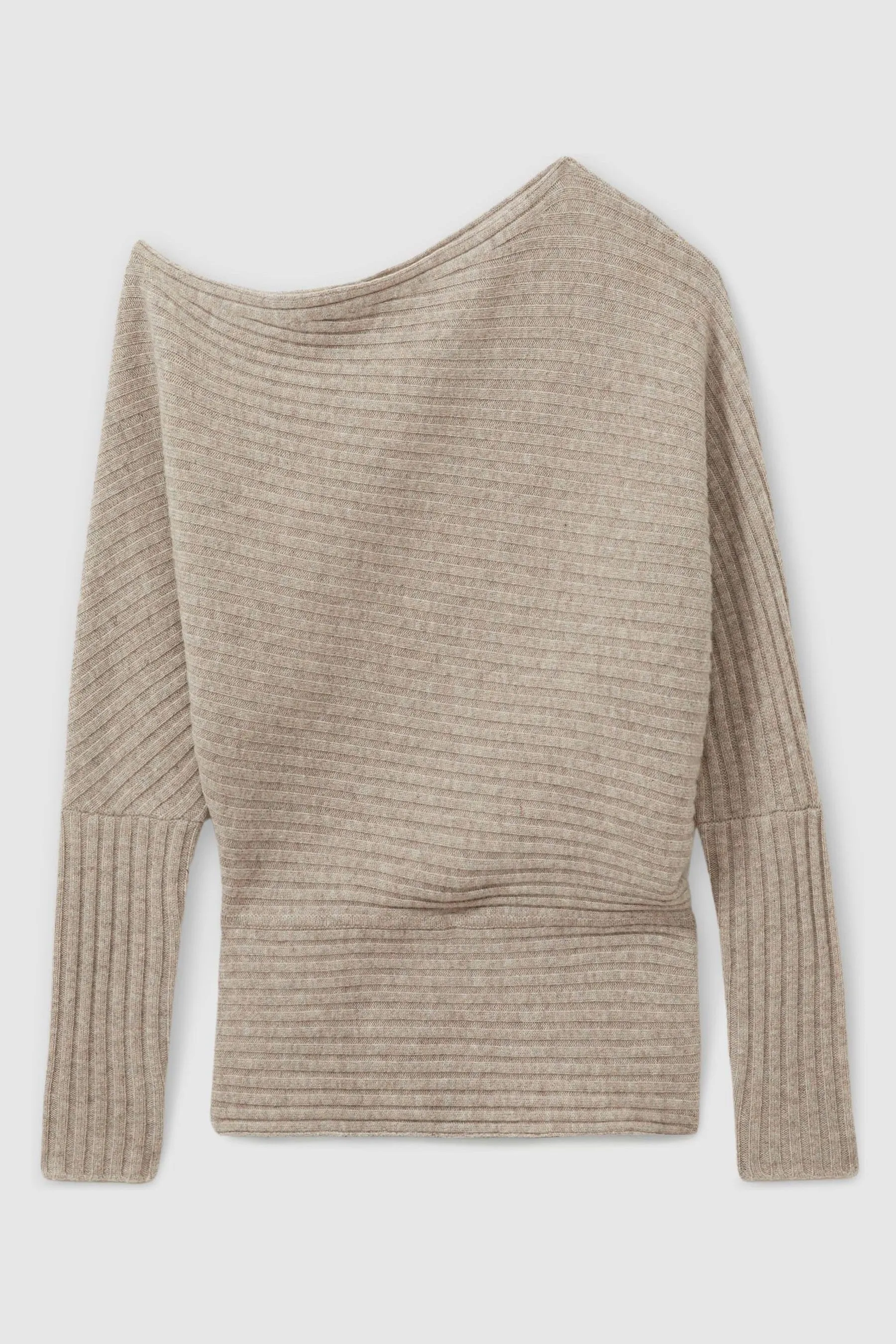 Reiss Nelly Wool-Cashmere Off-The-Shoulder Draped Jumper    