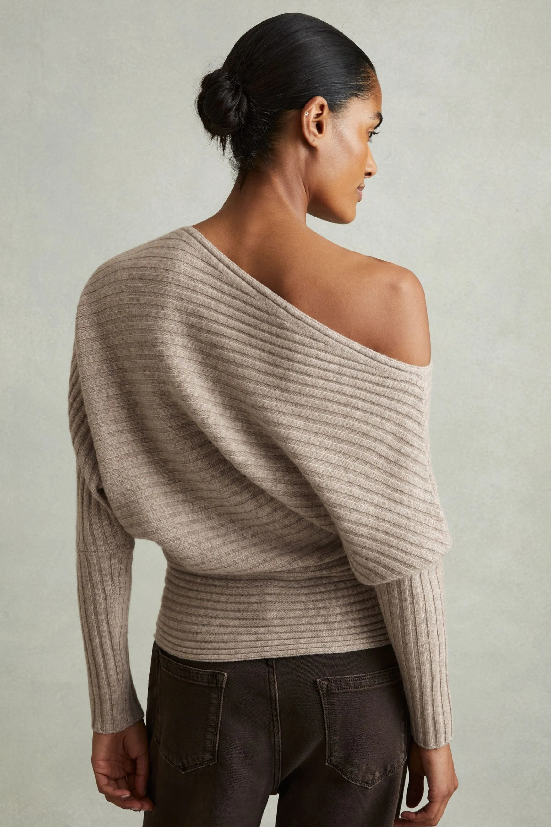 Reiss Nelly Wool-Cashmere Off-The-Shoulder Draped Jumper    