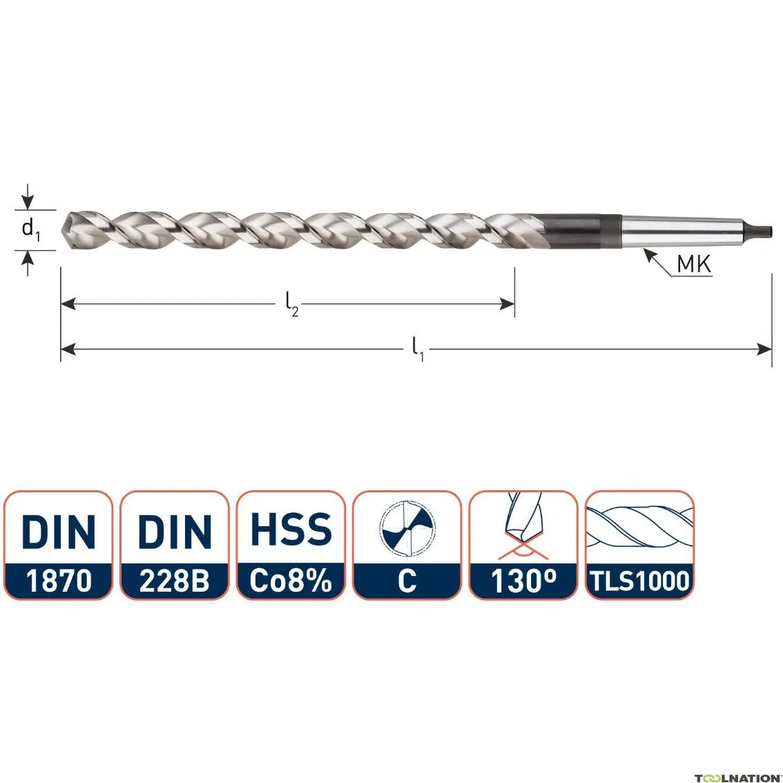 Rotec 176.1602 Punta elicoidale HSS-E, DIN 1870, tipo TLS1000, Ø16,0x445