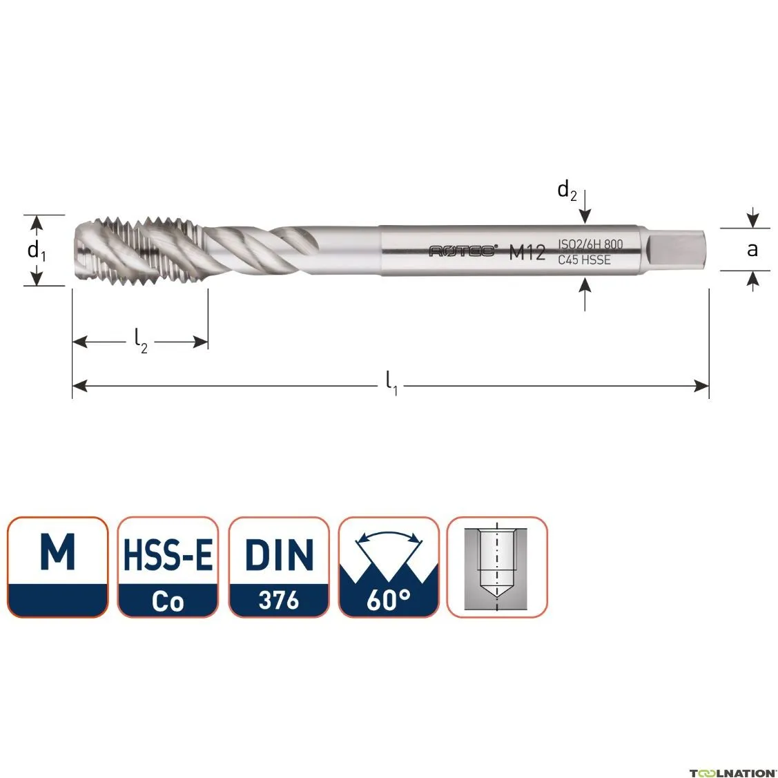 Rotec 332.1600C Rubinetto a macchina HSS-E ALU BL DIN 376C/45° M16x2,0