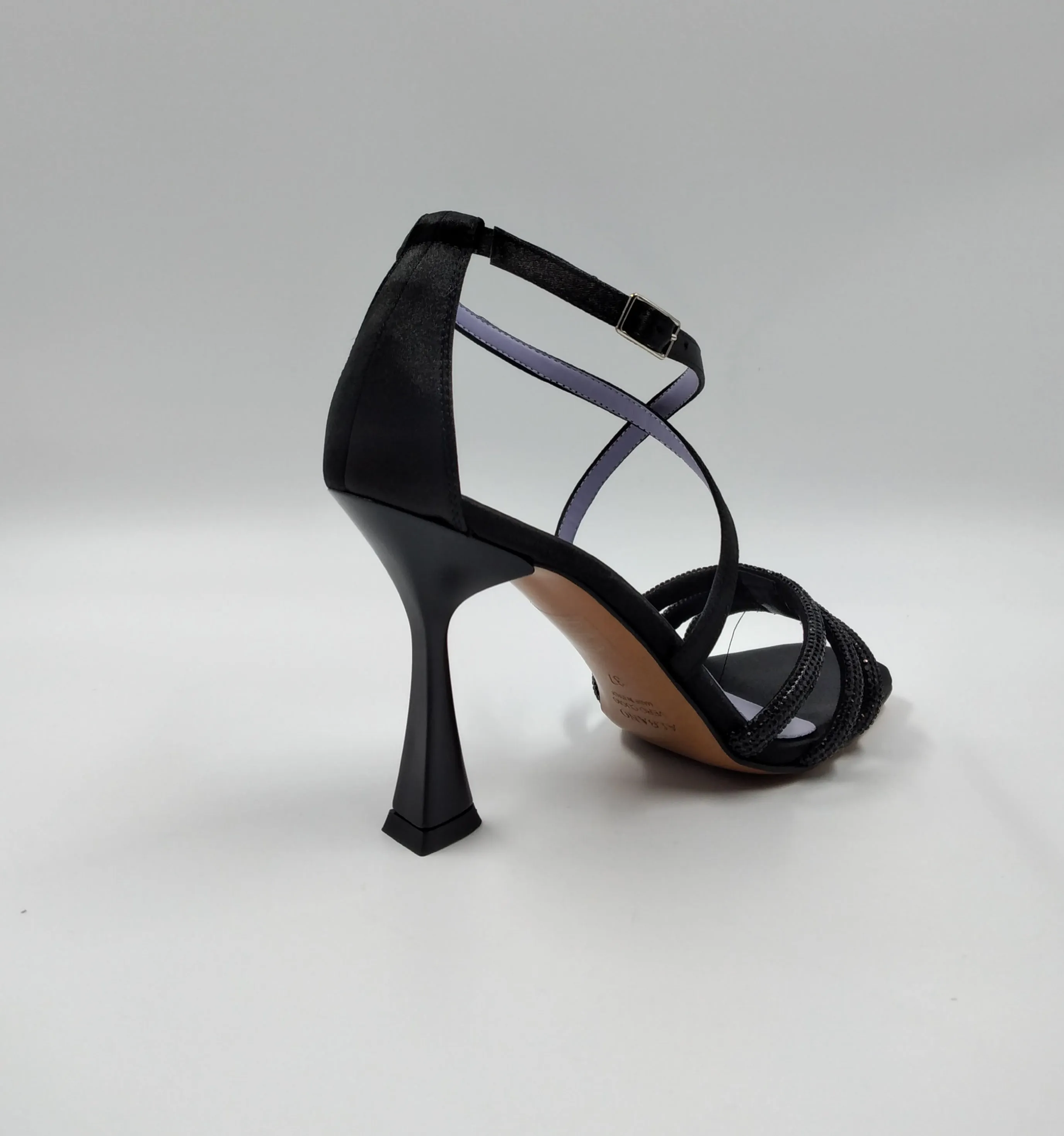 SANDALI RASO NERO FASCE STRASS