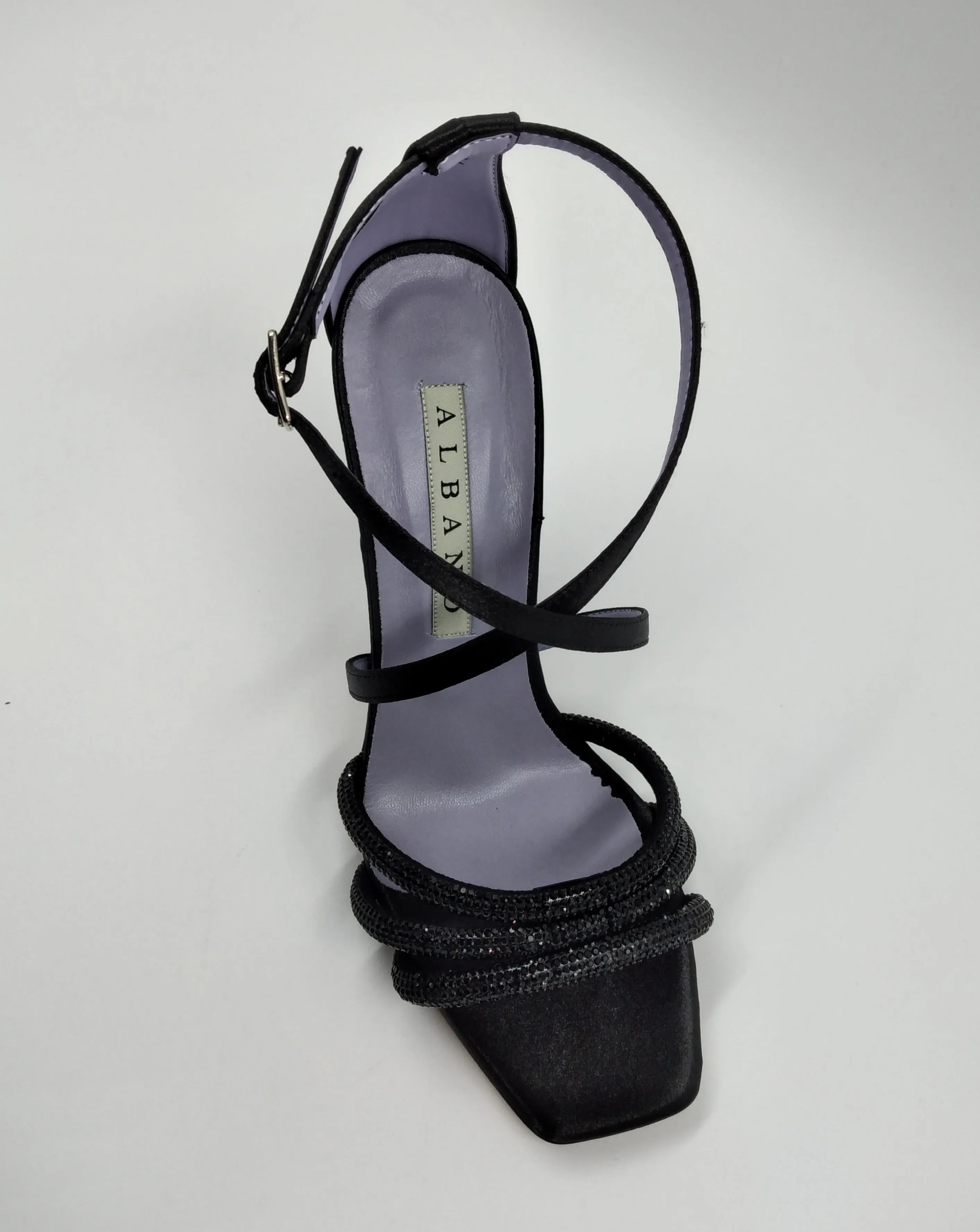 SANDALI RASO NERO FASCE STRASS