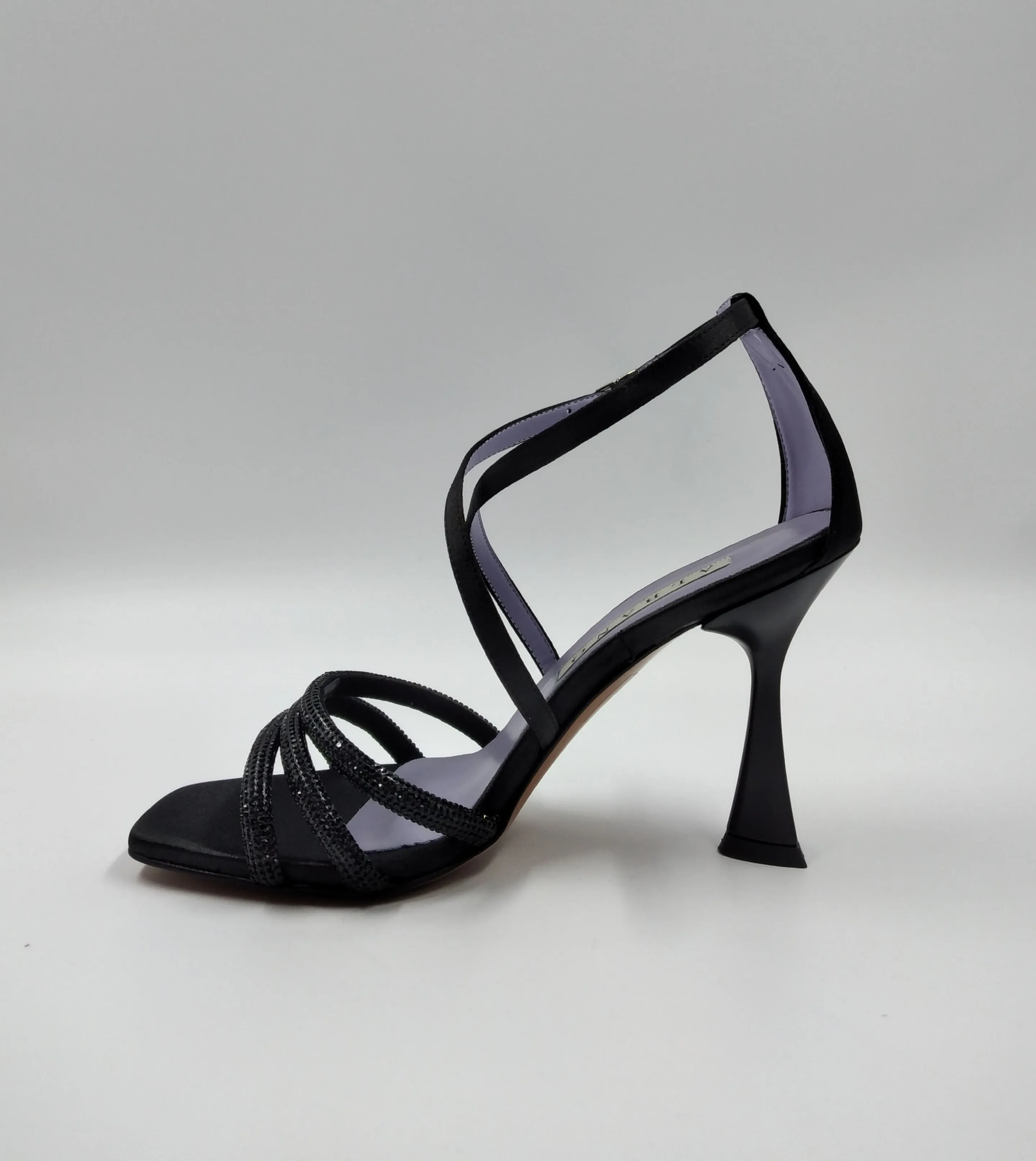 SANDALI RASO NERO FASCE STRASS