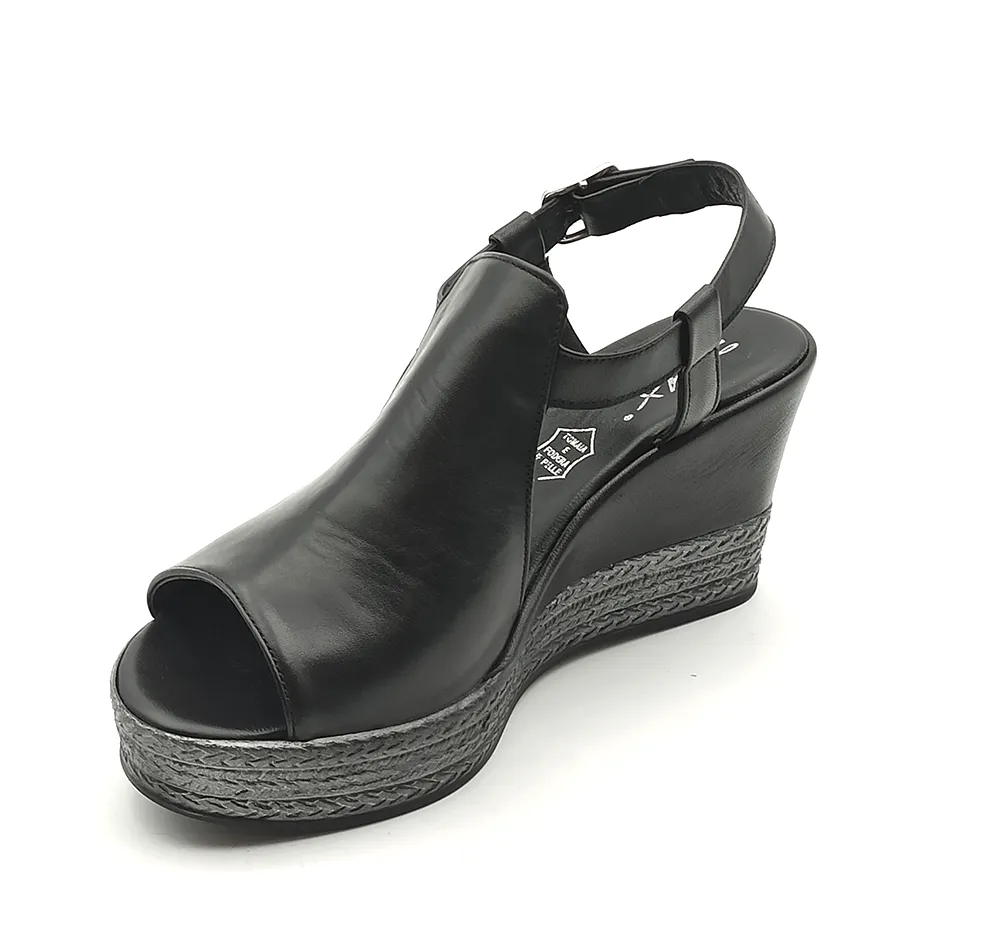 Sandalo zeppa da Donna in pelle Nero Lux 7590 NERO