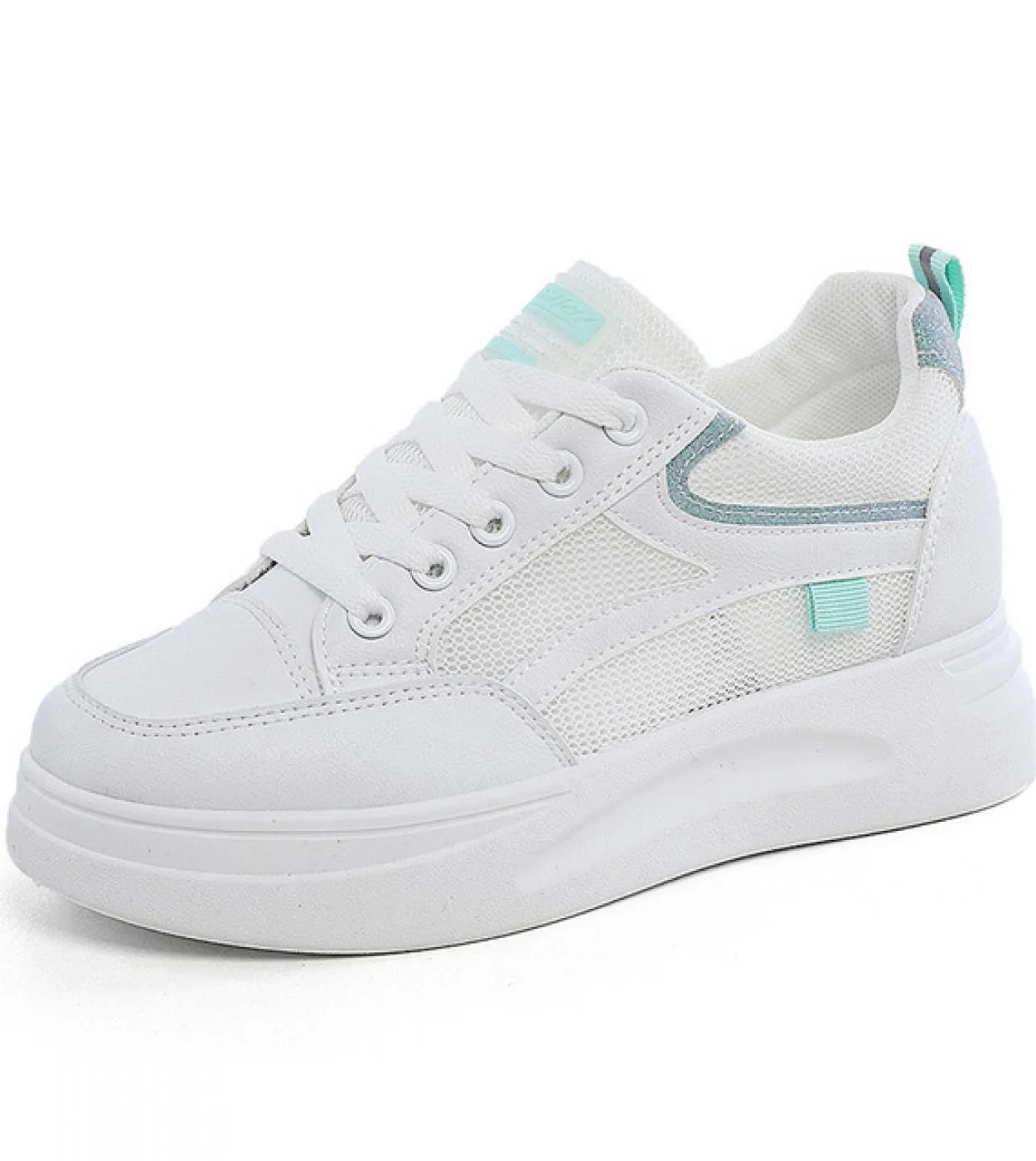 Scarpe sportive da donna traspiranti in mesh estivo Scarpe da ginnastica bianche con lacci alla moda Scarpe con plateau femminil