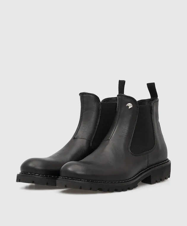 Stefano Ricci Chelsea in pelle nera per bambini YRU10G881VBV