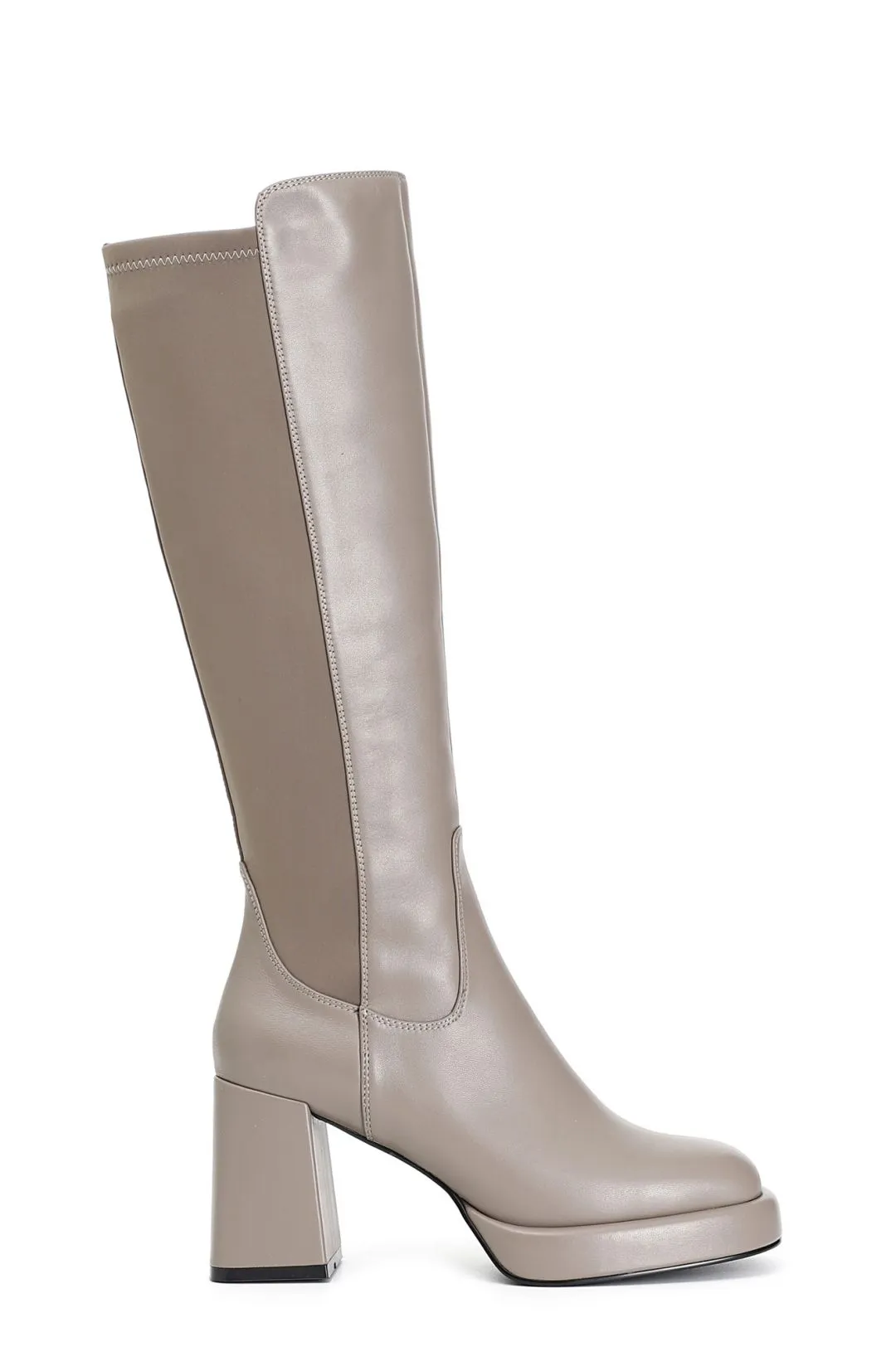 stivale in pelle e stretch taupe