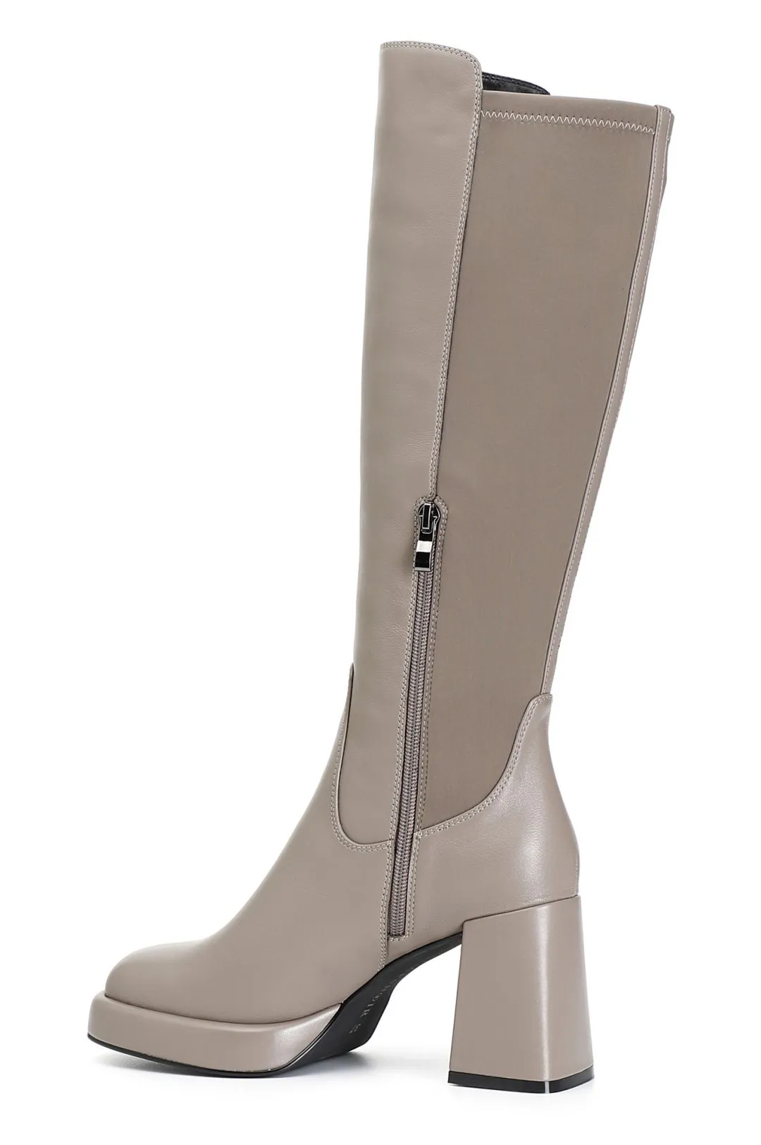 stivale in pelle e stretch taupe