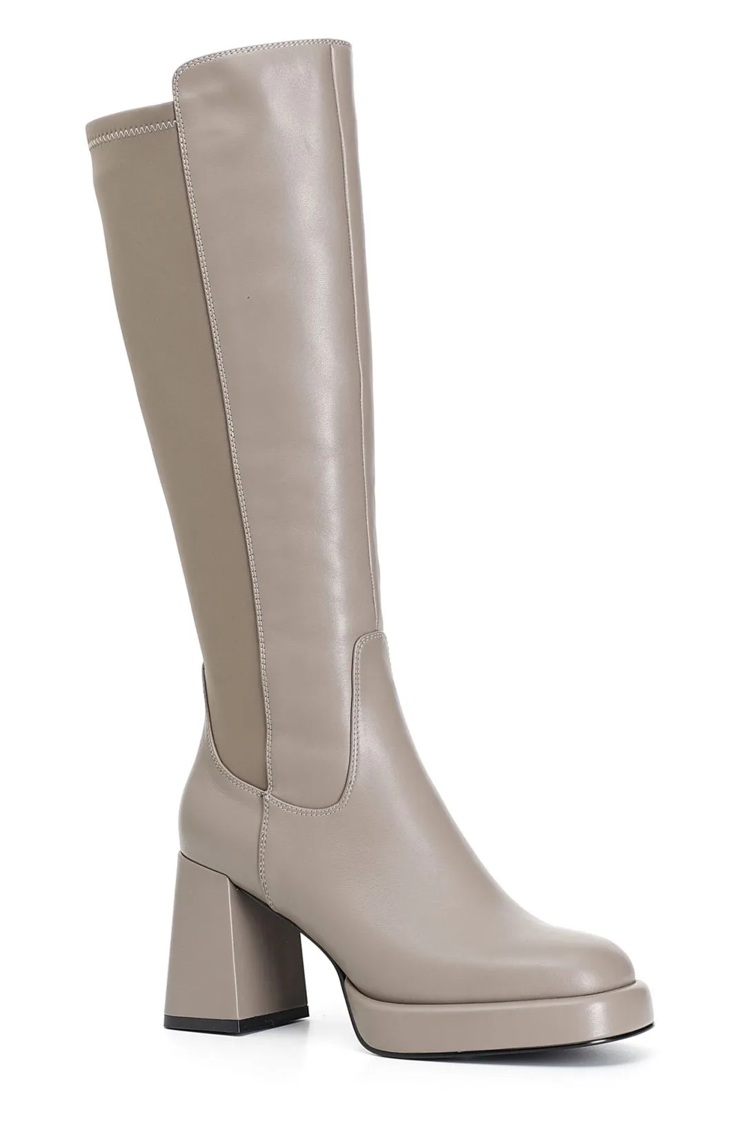 stivale in pelle e stretch taupe