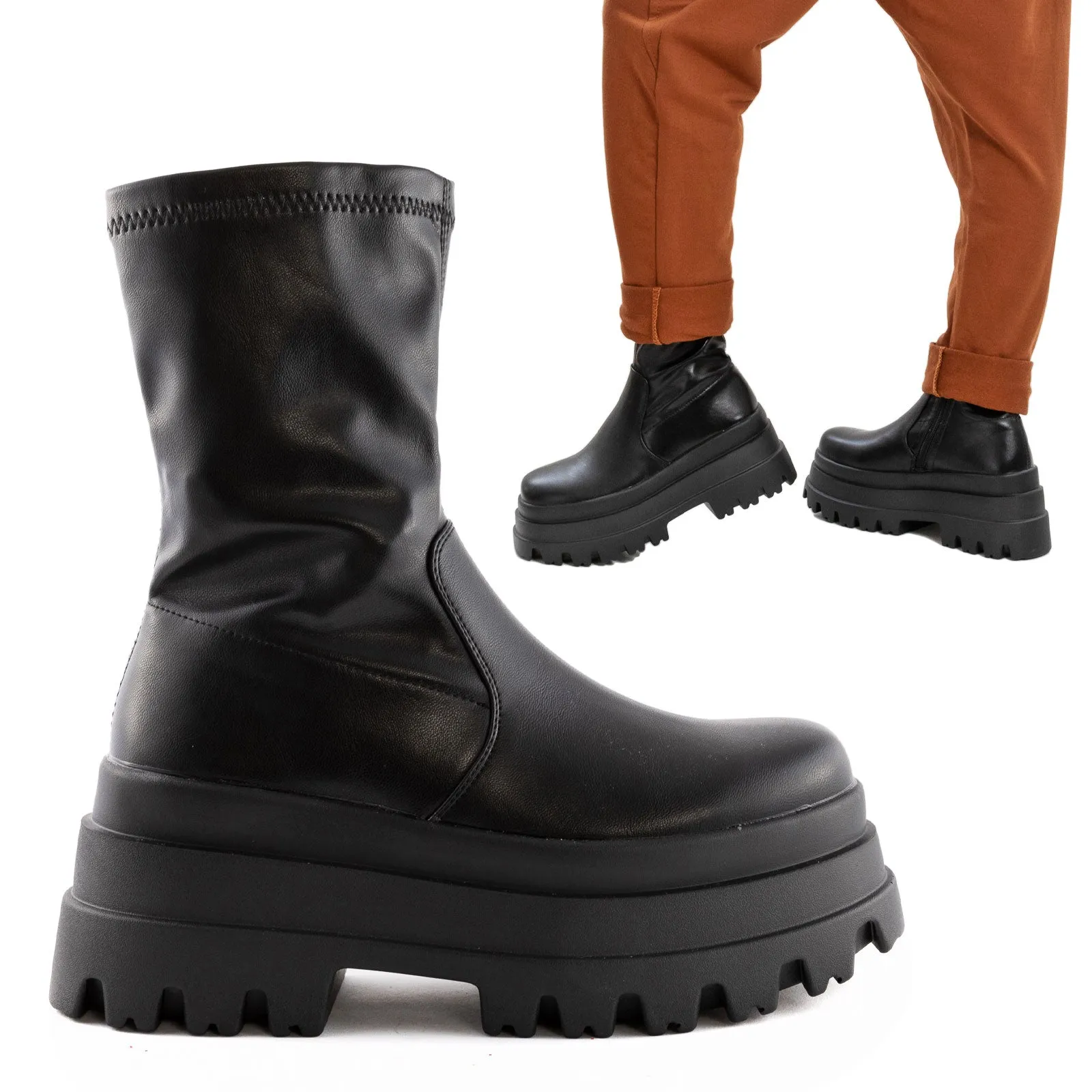 Stivali Carrarmato Biker Boots Elastici Casual 52062