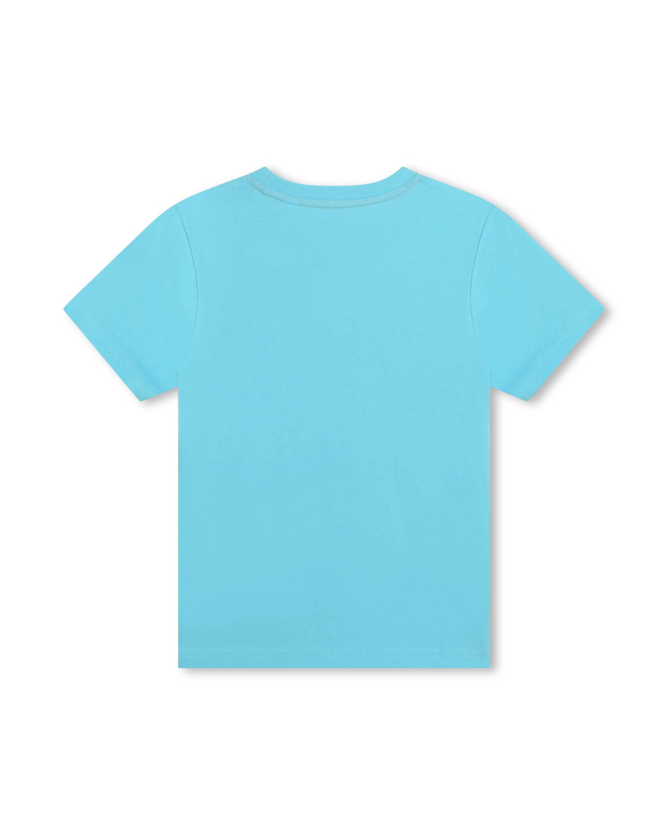 T-shirt azzurra in cotone a maniche corte con scritta logo camouflage 4-5 anni