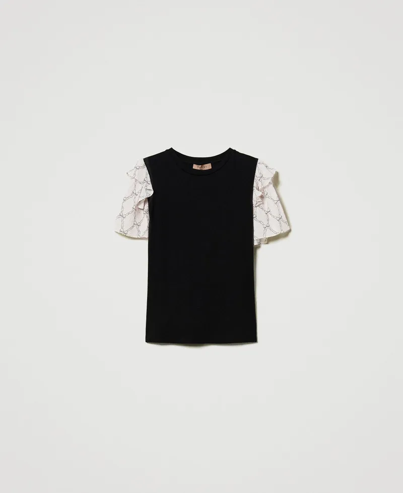 T-shirt con maniche in creponne