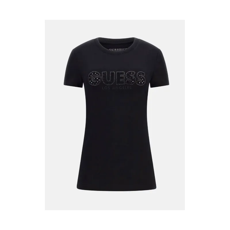 T-shirt stretch logo frontale con pizzo sangallo Nera