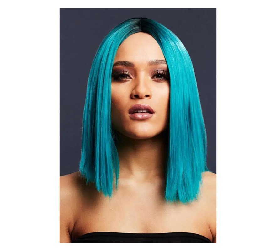 Teal Blu Bob parrucca lungo rettilineo Cut Investito 37 centimetri