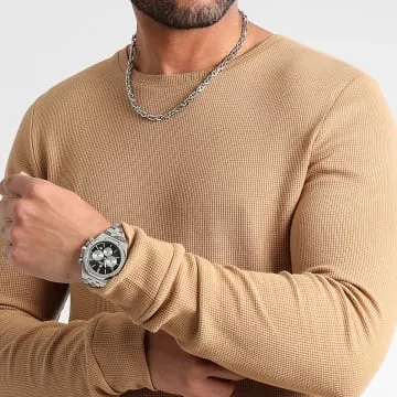 Tee manica lunga testurizzata Waffle 3069 Cammello