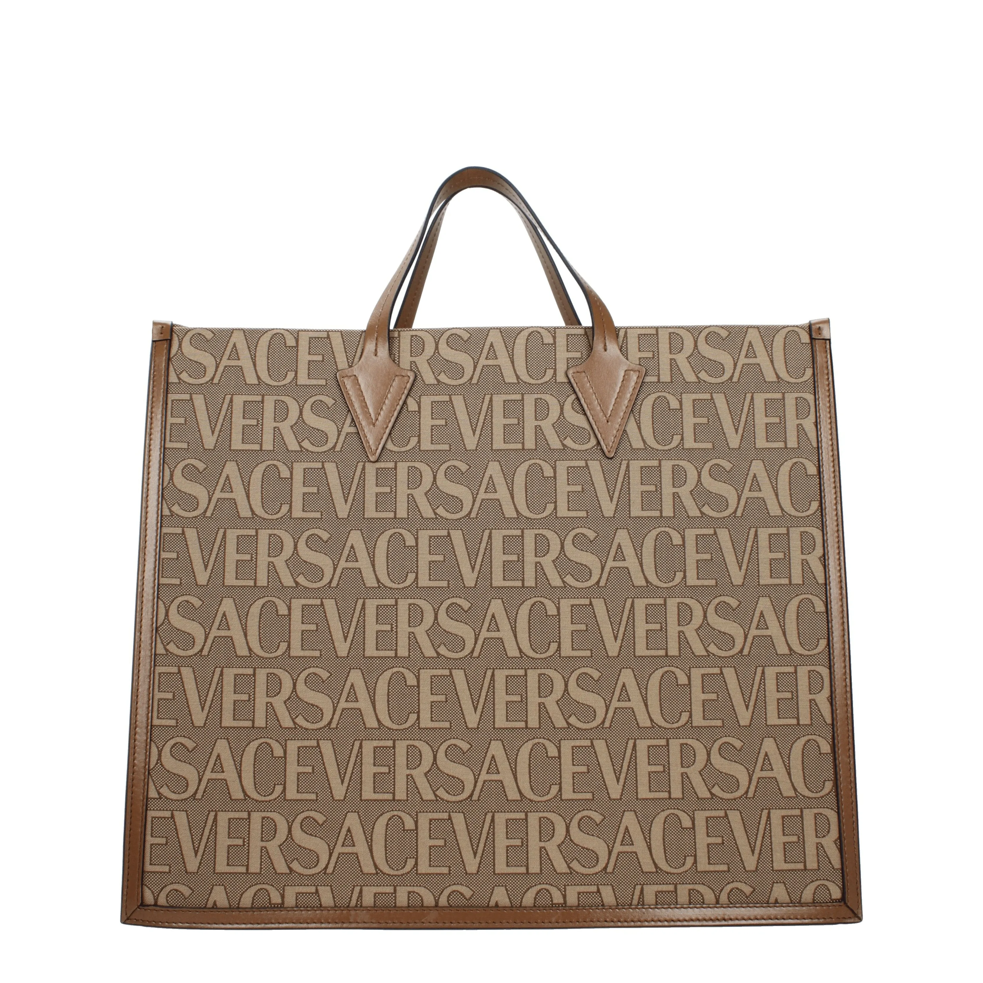 Versace Borse a Mano Uomo Tessuto Beige/Marrone