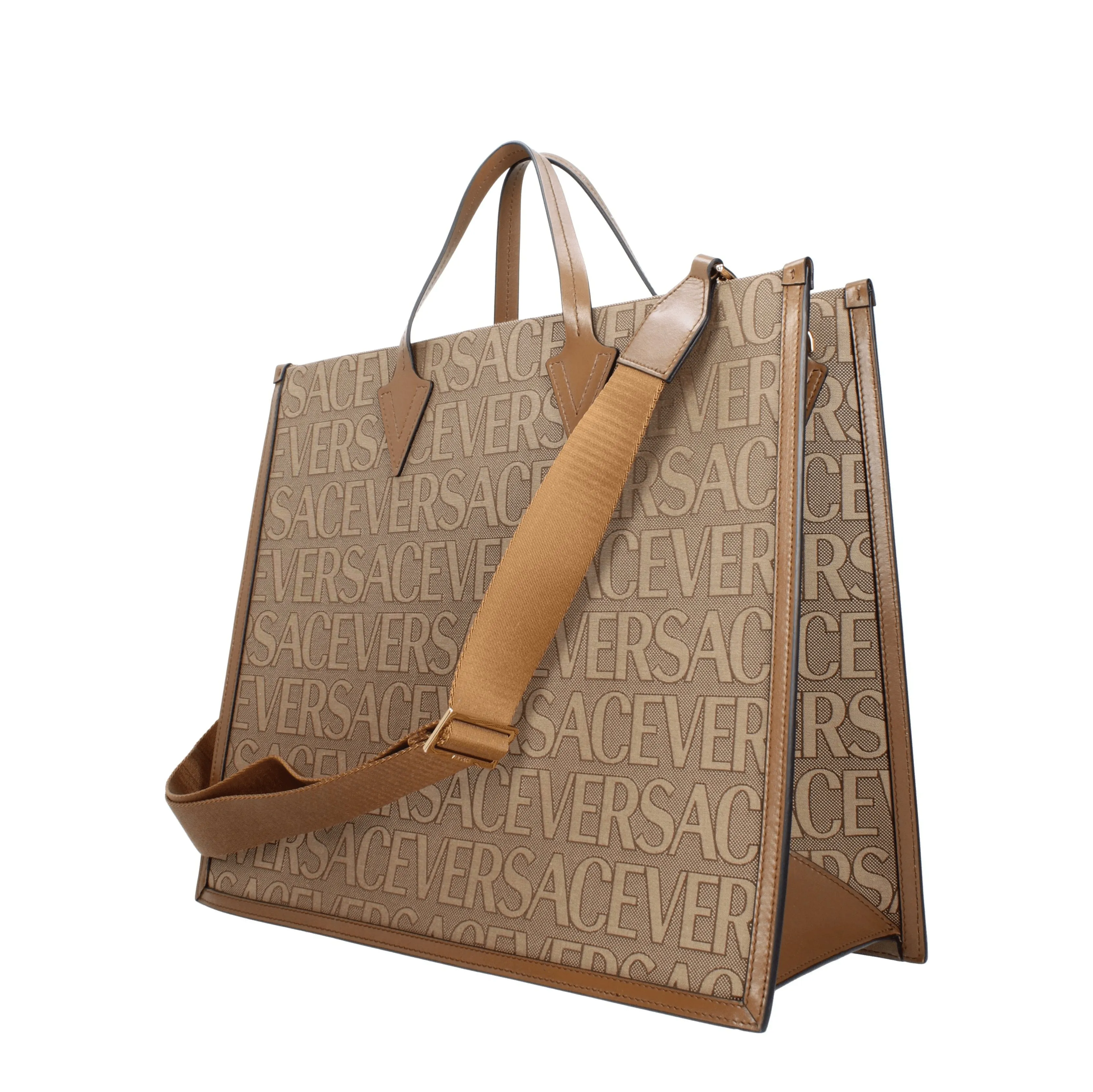 Versace Borse a Mano Uomo Tessuto Beige/Marrone
