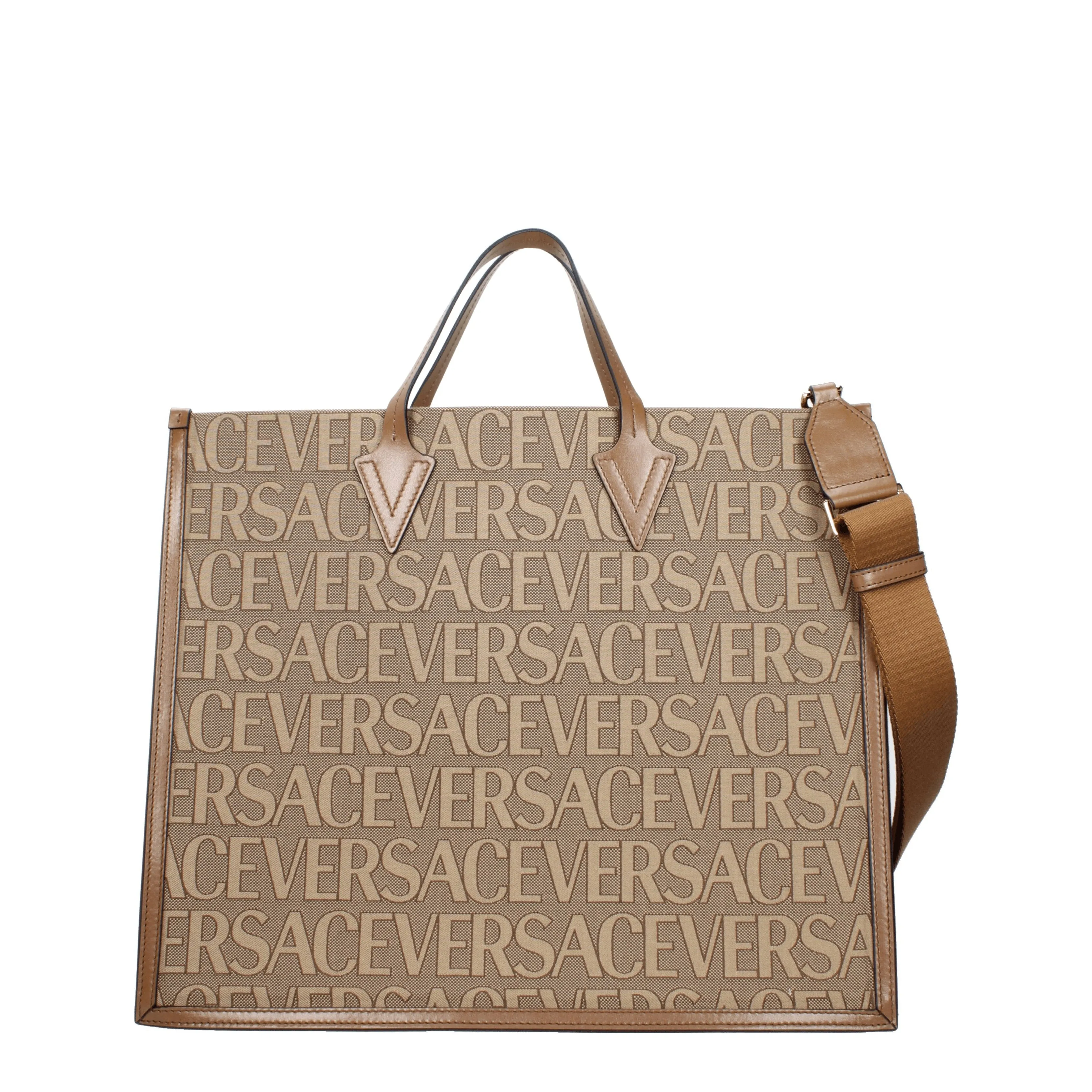 Versace Borse a Mano Uomo Tessuto Beige/Marrone