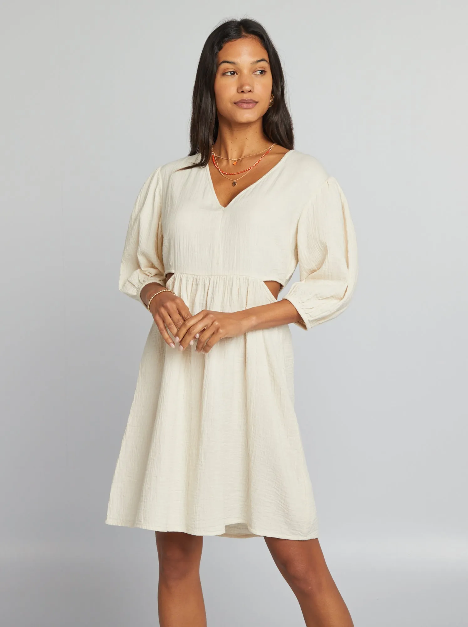 Vestito in garza di cotone con apertura - BIANCO