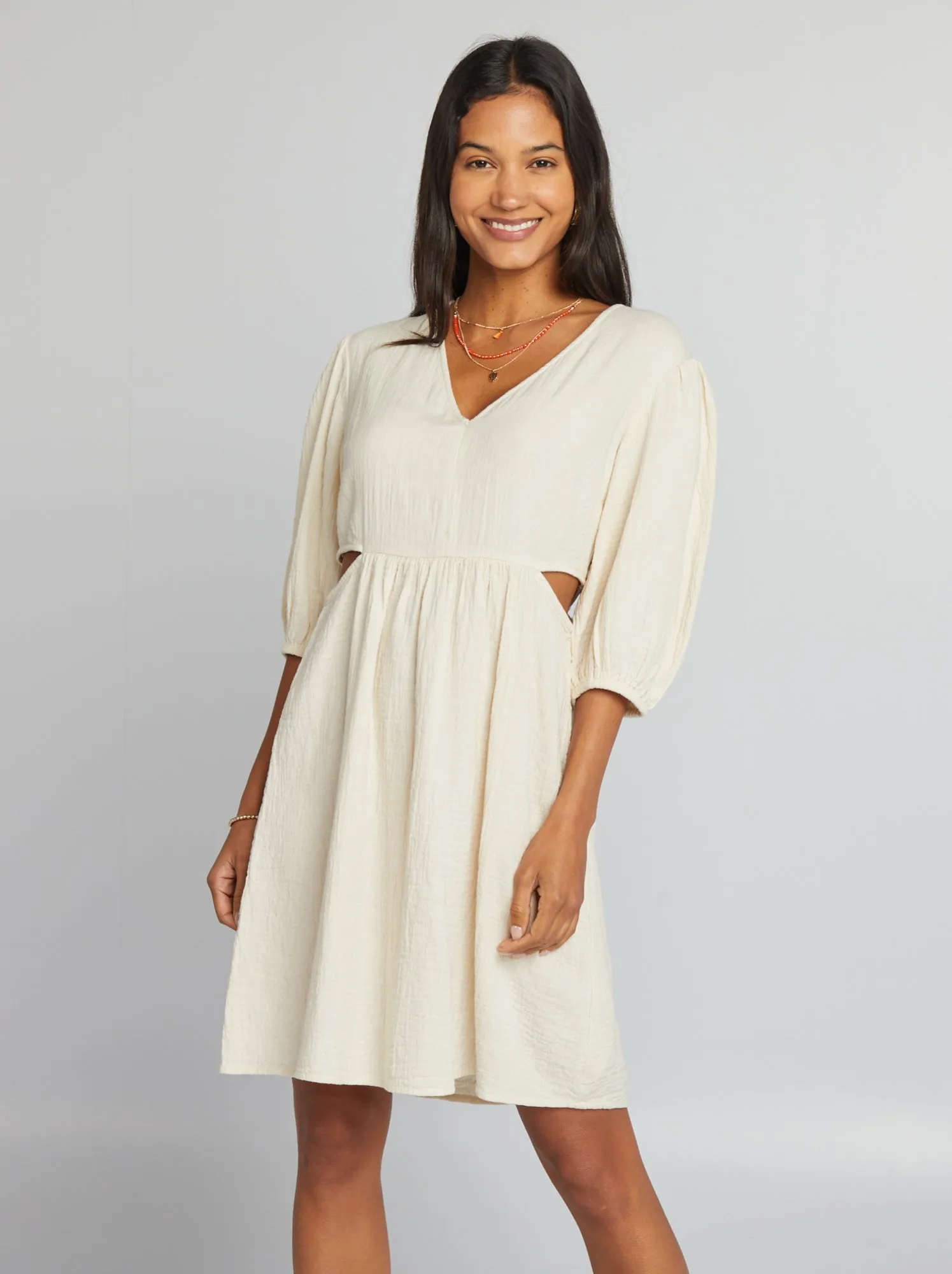 Vestito in garza di cotone con apertura - BIANCO