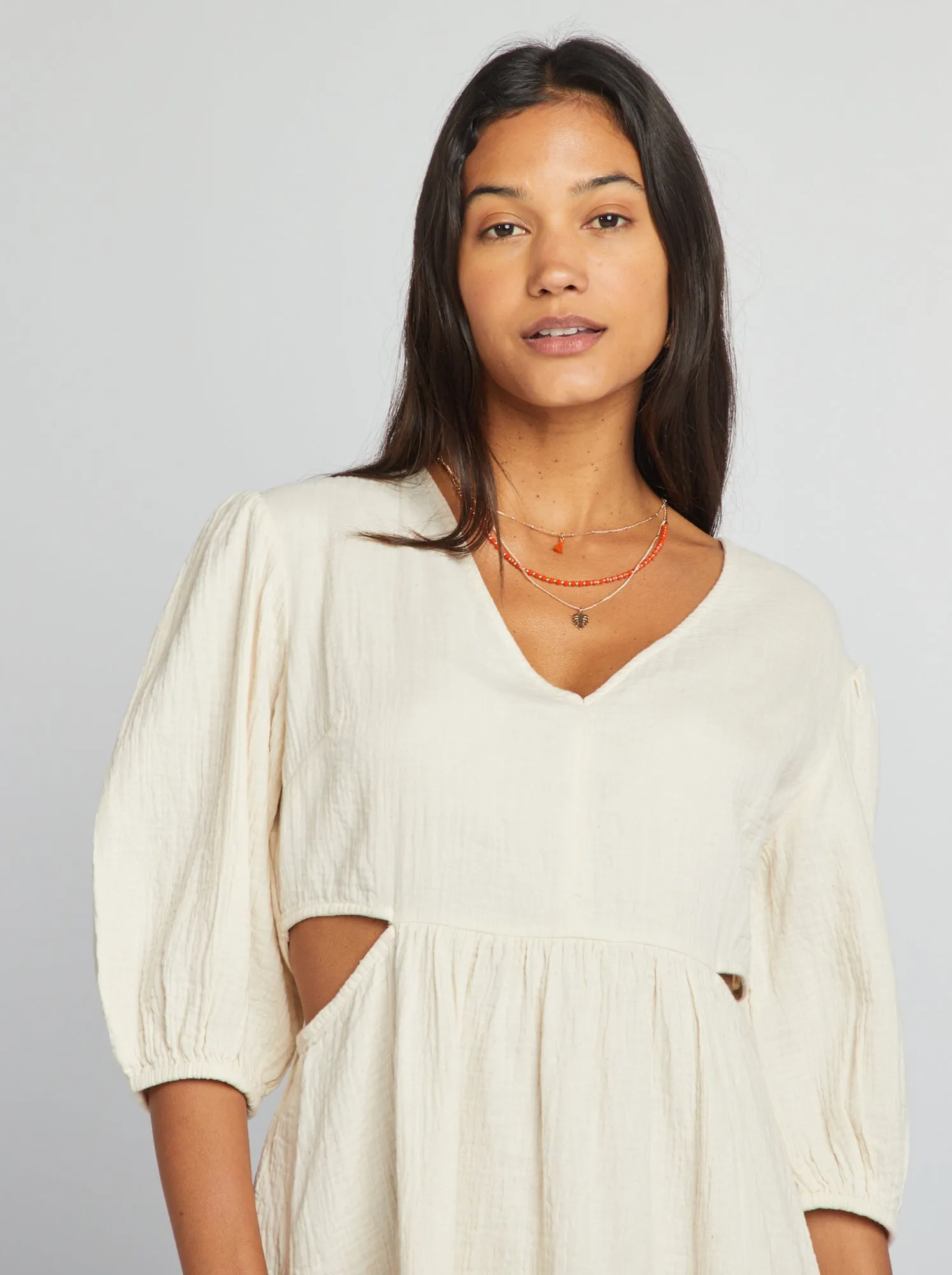 Vestito in garza di cotone con apertura - BIANCO